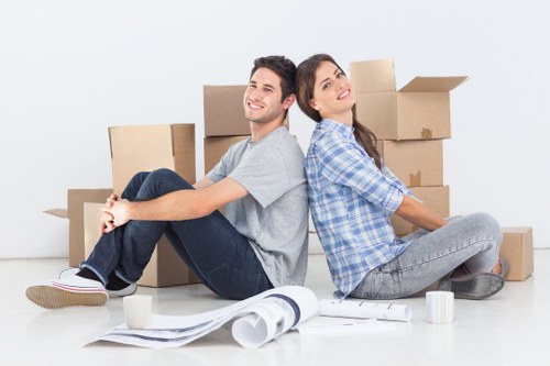 Insured Maidavale Movers team carrying boxes with professionalism