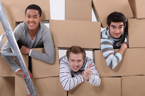Removal workers carefully loading household items into a van
